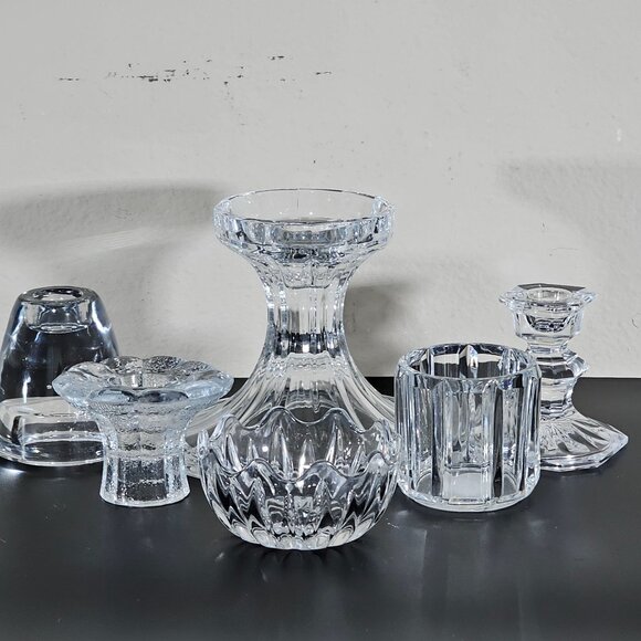 vtg assorted cut crystal candle holders lot/6 votive taper glass holders wedding - Picture 2 of 7